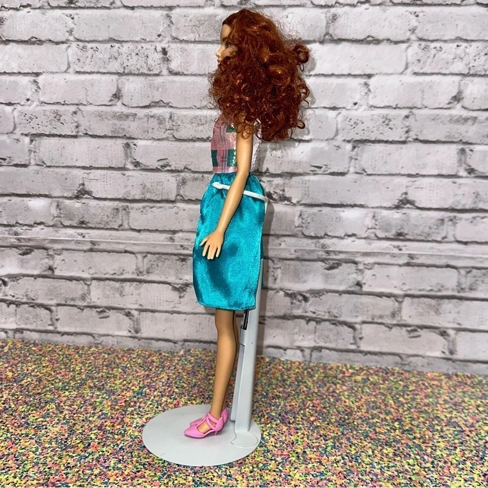 Barbie Fashionistas Terrific Teal Doll 2016 Outfit Shoes DMF31 Red Curly Hair
